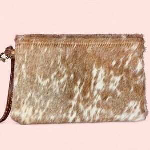 Brown and White Fur Clutch